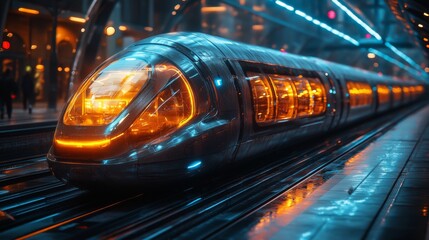 Aufkleber - High tech smart train waits at a futuristic urban station, showcasing advanced automation and infrastructure designed for efficient transportation and mobility solutions