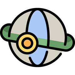 Poster - Global Connectivity Icon: An artistic depiction of global connectivity, with a stylized globe encircled by an orbital ring, representing worldwide networks and interconnectedness. 