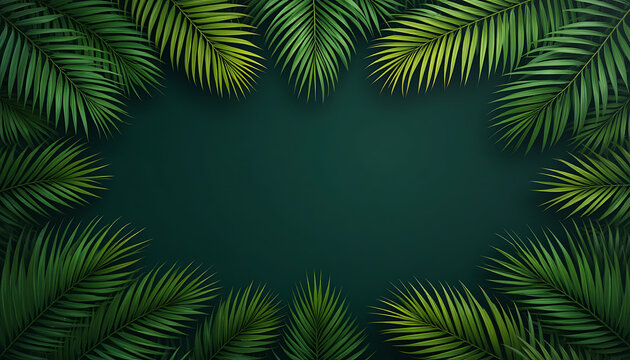 Layered palm branch borders on top and bottom with open center space for inspirational text or messages