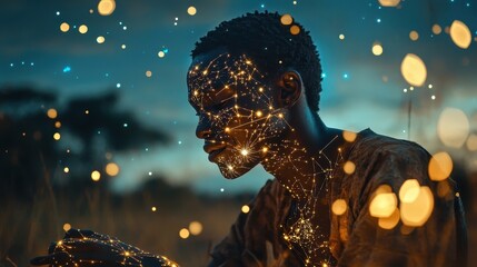 Poster - A person with interconnected glowing points on skin and clothes