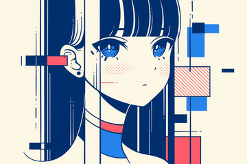 Poster - Artistic Illustration Portrait: A striking digital illustration featuring a close-up of a captivating individual with distinctive design elements and a minimalist aesthetic, with a blend of lines.