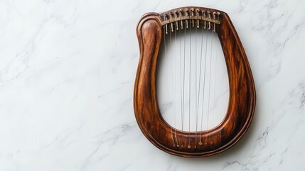 Poster - A vintage wooden lyre lies atop a white marbled surface