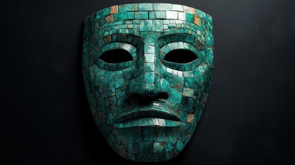 Poster - A detailed mosaic face composed of various green and grey stone tiles