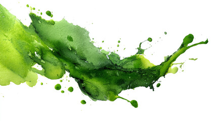 Poster - Abstract watercolor painting featuring shades of green splattered across a white background creating a dynamic effect