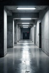  Modern concrete hallway with indirect ceiling lights, industrial interior background template, concrete,  ceiling