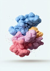 Wall Mural - Abstract Pastel Color Ink Exploding in Water, Blue, Pink, and Orange Paint Swirls, Colorful Fluid Art,  Close-up Studio Shot on White Background