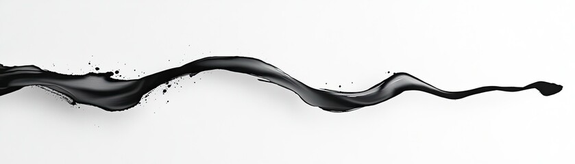 Wall Mural - Abstract Black Liquid Wave Splash on White Background, Dynamic Flowing Ink, Black Paint Stream, Minimalist Design Element, Artistic Swirl, 3D Render, Modern Art