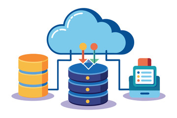Poster - Illustration showing data being transferred from a cloud to a server and a device.
