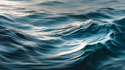 Poster - A close up view of ocean waves with sunlight reflecting and casting shadows on the water surface