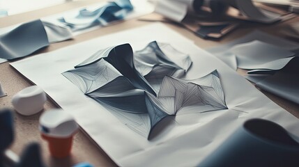 Poster - Abstract Paper Sculpture with Geometric Forms and Gray Tones