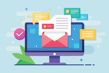 Poster - Illustration of a desktop computer with an open email and multiple notifications.