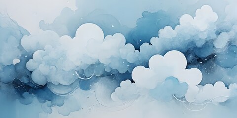 Poster - Ethereal Blue Abstract Background, Soft Cloud Texture With Sparkling Particles, A Calming Design. Light, Airy Feel Ideal For Art, Design. Fresh And Serene Visual.
