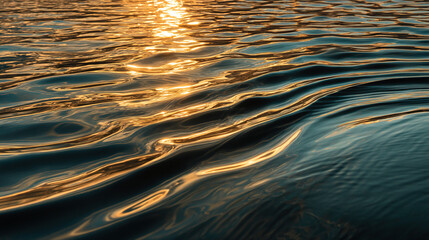 Poster - A close up shot of water with sunlight reflecting on the surface creating golden highlights and dark shadows