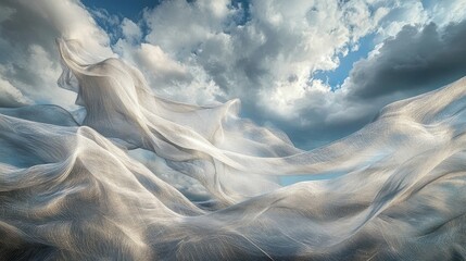 Poster - Flowing cloth waves are seen in the bright blue sky above