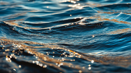 Poster - Close up of ocean water with gentle waves and sunlight reflecting off the surface of the water