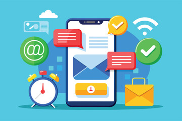 Poster - An illustration depicting a smartphone displaying an email inbox with multiple notifications and checkmarks, symbolizing successful communication.