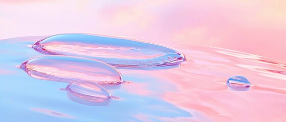 Poster - Abstract Floating Water Droplets in Pastel Pink and Blue Tones Reflecting Light