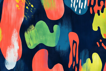 Poster - Abstract artwork with vibrant red, green, yellow, and blue shapes on a dark background, showcasing a dynamic and energetic composition, ideal for modern design projects