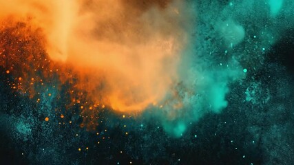 Poster - Abstract colorful explosion of orange and blue hues with a texture resembling cosmic space scene, ideal for backgrounds or artistic projects