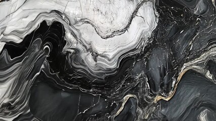 Poster - Abstract black and white fluid art with smooth swirls, showcasing the beauty of marble-like patterns and textures in a striking contemporary design