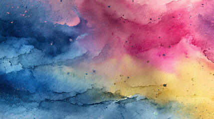 Poster - Abstract watercolor painting featuring a blend of blue pink and yellow hues with a textured effect