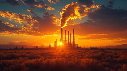 Aufkleber - Power generation occurs at a coal power plant as smoke rises from chimneys against a dramatic sunset, reflecting infrastructure crucial for energy production.