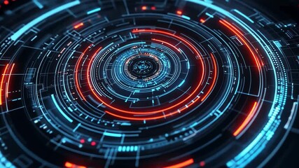 Fototapete - Abstract futuristic digital tunnel with glowing blue and orange lines, circular motion, and complex data patterns for technology and science concepts