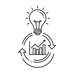 Poster - Idea Incubation: A vector illustration symbolizing business and innovation, featuring a glowing lightbulb above a data chart within a circular arrow design.