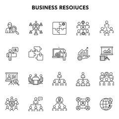 Poster - Streamlined Business Resources Icon Set: A comprehensive collection of vector-based icons, designed for clarity and versatility, showcasing various business elements.