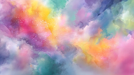Poster - Abstract watercolor painting with a mix of vibrant colors creating a dreamy and ethereal atmosphere