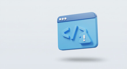 Poster - A code error alert pops up on a website, a digital glitch in a pastel blue browser window with a soft, clean background.