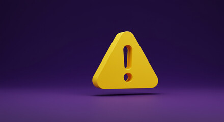 Poster - A bold yellow warning triangle, a striking symbol of urgent attention, stands out against a deep purple backdrop, conveying a sense of caution and importance with a minimalist, 3D design.