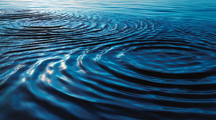 Poster - Ripples on the surface of water creating circular patterns in shades of blue and reflecting light