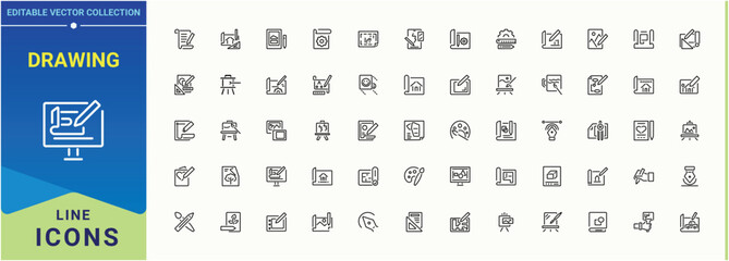 Aufkleber - Drawing modern icon. Containing artist, graphic, art, designer, paintbrush and more. Outline icons in linear style. Creative icon set. Editable vector. Pixel perfect.