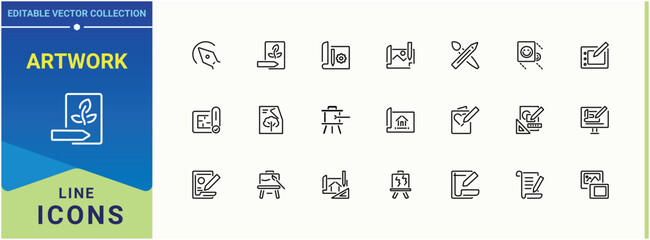 Aufkleber - Artwork icon collection. Includes symbols for draw, graphic, creative, sketch, art and more. Drawing line icon. Line icons with editable stroke. Pixel perfect. Vector collections.