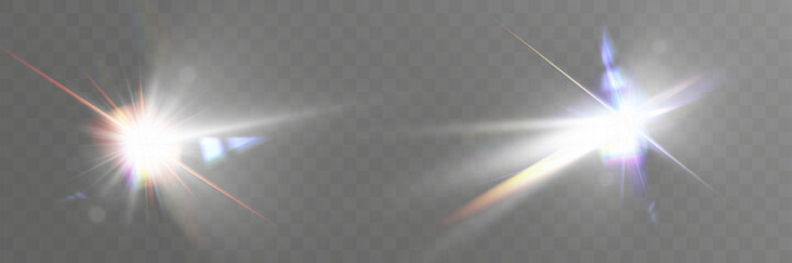 Aufkleber - Glowing light effects with transparency, lens flare, radiant beams, starbursts, and luminous sparkles for overlays and design.
