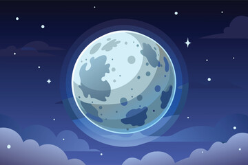 Wall Mural - a digital illustration of a full moon with clouds and stars in the night sky.