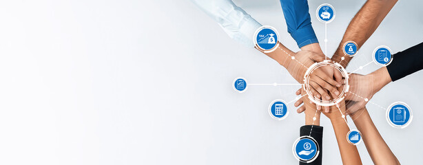 Aufkleber - This image depicts a circle of diverse hands coming together, symbolizing collaboration and teamwork in a business setting. It represents unity, support, and shared goals. Amity