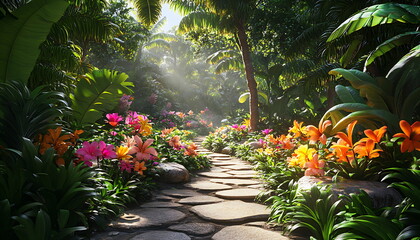 Beautiful tropical jungle with green leaves