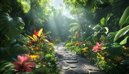 Beautiful tropical jungle with green leaves