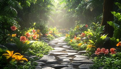 Beautiful tropical jungle with green leaves