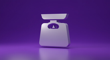 Poster - A sleek silver scale icon, signifying precision and balance, rests against a rich purple backdrop, reflecting its elegant form.