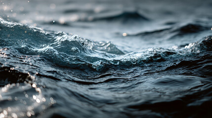 Poster - A close up of ocean waves with water droplets and dark blue hues creating a dynamic sea surface view