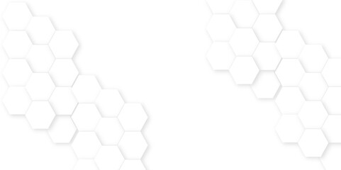 Poster - Abstract white soft hexagon concept design abstract technology background vector. White 3D futuristic honeycomb mosaic white background