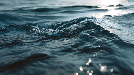 Poster - Close up of ocean waves with sunlight reflecting on the surface creating a calming atmosphere