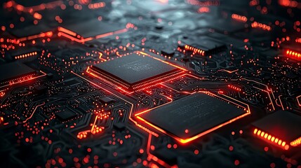 Poster - Circuit board with glowing processors