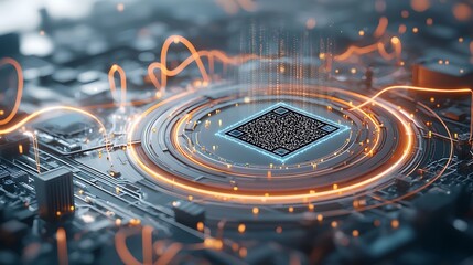 Poster - Circuit board with illuminated microchip