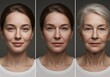 © GS-Studio - A time-lapse series showcasing the natural progression of age in a female. The image features three different portraits, with the person aging over time