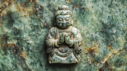 Poster - A small sculpted jade figurine depicting a serene seated figure