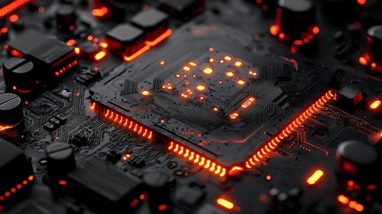 Poster - Close-up of circuit board with glowing components